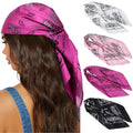 AWAYTR 27.5” Silk Satin Square Head Scarf - 4PCS Satin Head Scarves for Women Hair Kerchief Bandanas Sleeping Head Wraps - color: Cashew(hot Pink/Pink/Black/White)
