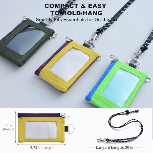 RFID Blocking Travel Wallet with Adjustable Lanyard, Small Nylon Zipper Pouch and Badge Holder for ID, Credit Cards, Cash, Keys, Commuters (Almond+DarkYellow) - color: Almond+DarkYellow