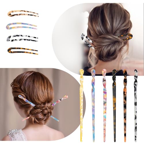10Pcs Hair Sticks, Acetate Vintage Hair Chopsticks for Women, 6 PCS Hair Chopsticks and 4 PCS U Shaped Hair Forks