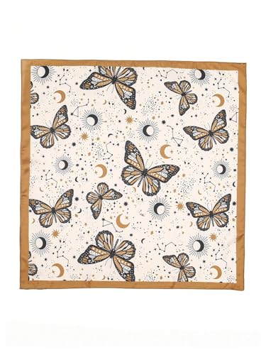 SweatyRocks Women's Printed Satin Hair Scarf Neckerchief Square Scarf Bandanas Head Wraps - color: Multicolor Butterfly