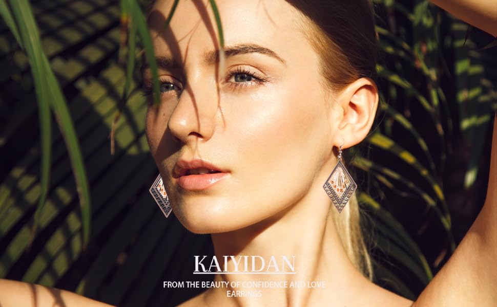 Silver/Gold Boho Dangle Statement Earrings for Women Trendy,Handmade Vintage Dainty Cute Long Drop Summer Earrings,fashion Accessories Jewelry Gifts - color: A10 Diamond Shaped Brown