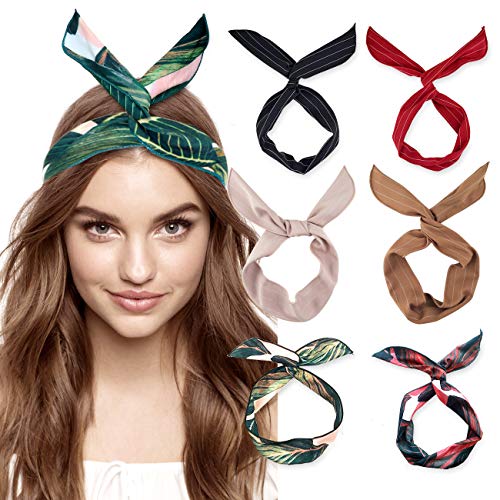 DRESHOW Twist Bow Wire Headbands Vintage Head Wrap Rabbit ear Wired Hairbands Hair Holder Hair Accessory for Women and Girls 6 Pack - color: 6 Pack Rabbit Ears With Wire a