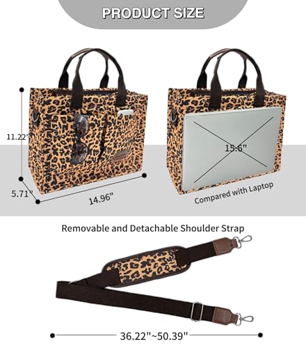 Large Canvas Tote Bag for Women Work Tote Bags with Pockets Laptop Crossbody Purses Everyday Bag Handbags for Travel - color: New Upgrade Plus Leopard