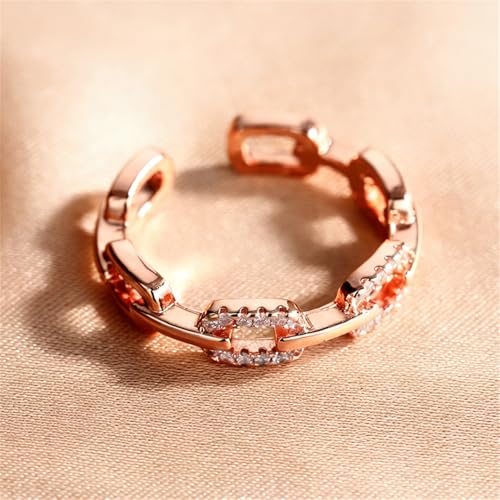 Chain-Shaped Opening Women's Ring with Micro-Pave Cubic Zirconia - color: Rose Gold Color
