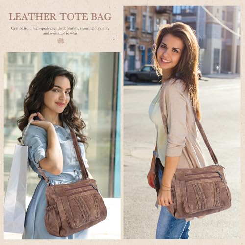 ELDA Crossbody Bags For Women Pocketbooks Soft PU Leather Purses and Handbags Multi Pocket Shoulder Bag - color: Retro Brown
