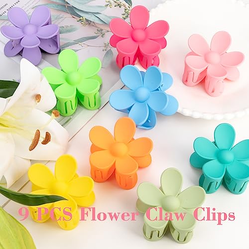 Flower Hair Clips for Women - 9 PCS Matte Claw Clips With Strong Hold for Thick and Thin Hair - Non Slip, 9 Styles - color: A-Multiple Colors