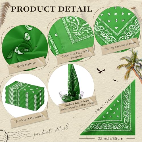 Suhine 12 Pcs Bandanas Bulk for Women Men 22 x 22 Inch Paisley Headband Cowboy Handkerchief Summer Beach Party Costume - color: Grass Green