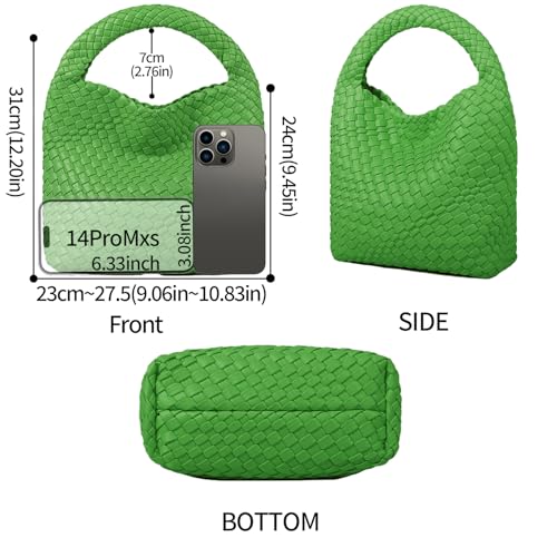 Woven Purses Bag for Women, Vegan Leather Handwoven Bags with Mini Handmade Purse - color: Grass Green