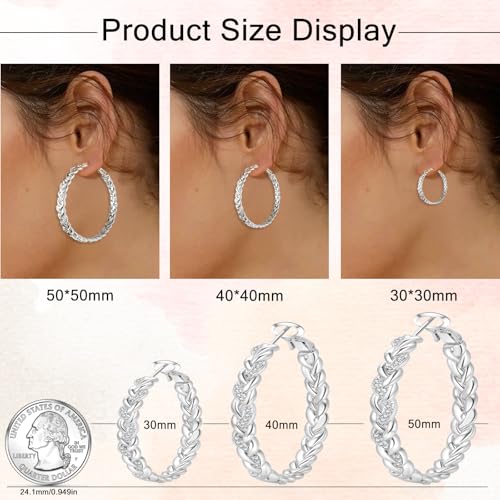 PABBEU Sterling Silver Hoop Earrings,Hypoallergenic Twisted Silver Hoops Earrings for Women Lightweight SilverHoop Earring with Cubic Zirconia (15/20/25/30MM) - color: Silver 2