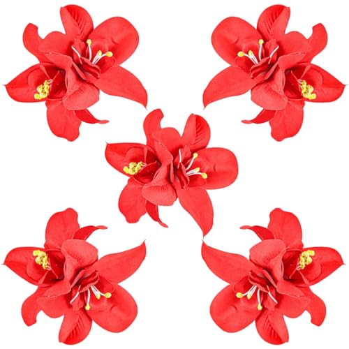 Hawaiian Artificial Flower Hair Clip, Bohemian Flower Hairpin for Seaside Holiday - Plumeria Hairpin Headdress Bobby Pins Headwear for Woman Girl Lady Kids - color: 5 red