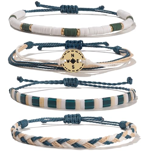 FANCY SHINY Boho Nautical Compass String Bracelets Beaded Clay Beads Bracelet Stackable Friendship Bracelets Summer Beach Outfits for Women Girls - color: Green