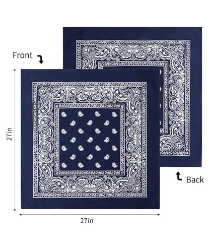 Bycc Bynn Large 27" x 27" 100% Cotton Bandanas - Set of 4 - color: Black+gray+white+navy Blue