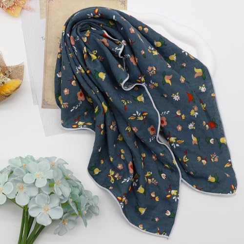 Bandanas for Women Men 21"x21" Floral Headband Scarf Versatile Hair Bandana Square Head Scarf - color: Dusty Blue