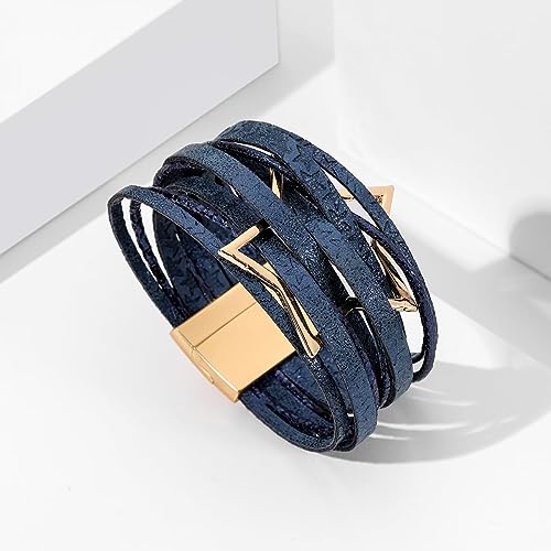 Long tiantian Leather Bracelets for Women Men Heart Wrap Bracelets Western Jewelry Cowgirl Outfits Birthday Gifts for Her - color: C5:blue leather bracelet