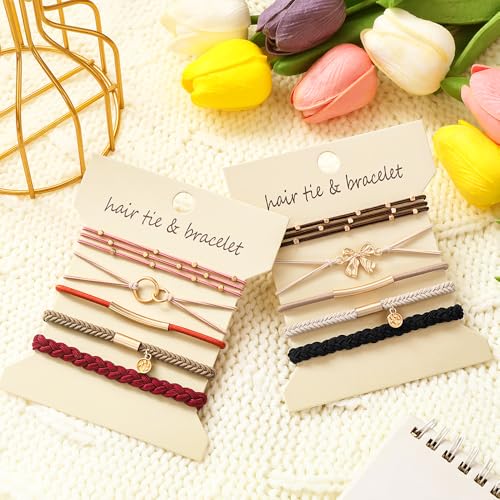 DIYDEC 10PCS Hair Ties Bracelet for Women 5 Styles Soft Braided Boho Hair Bands Elastic No Damage Hair Ties for Girls thick Thin Long Curly Hair Accessories(RED) - color: RED