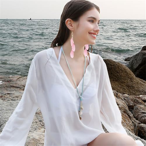 coadipress Boho Piercing Tassel Feather Long Chain Earrings Retro Lightweight Native Feather Dangle Drop Earrings for Women Bohemian Handmade Natural Feathers Earring Jewelry - color: Pink