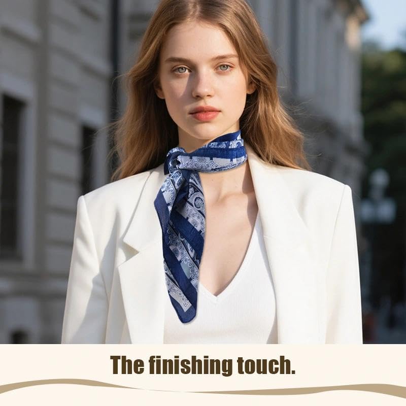 Guqqeuc Satin Head Scarf Silky Feeling Bandana Hair Wrap for Women Silk Scarves Paisley Headscarf Square Scarf Neckerchief - color: Blue