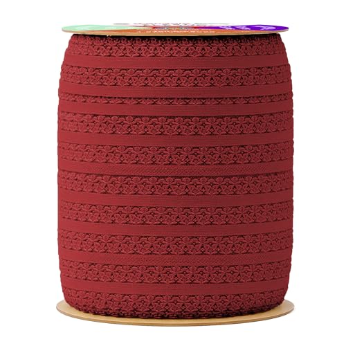 Mandala Crafts Burgundy Stretch Lace Soft Elastic Trim Roll - 55 Yards 1 Inch Wide Stretchy Frilly Picot Ribbon for Sewing Lingerie, Headbands, Underwear, and Crafts - color: Burgundy