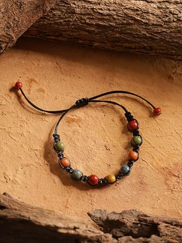 MINACHI Bohemian Colorful Ceramic Bead Adjustable Leather Bracelet, Boho Hippie Summer Jewelry Gift for Women - color: S01A