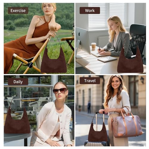 Women’s Trendy Suede Tote Bag Shoulder Bags For Women Fall Underarm Bag Winter Hobo Bag Work Purses Suede Travel Handbag - color: Beige