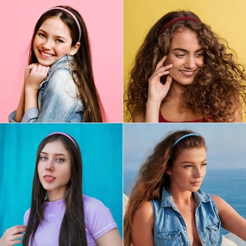 Wecoe Headbands for Women Girls 16pcs Skinny Fabric Headbands – Non-Slip Trendy Hair Accessories for Women & Girls