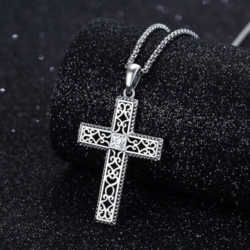 Cross Necklace 925 Sterling Silver Turquoise Christian Pendant Religious Cross Jewelry Christmas Gifts for Women Men - style: Gothic