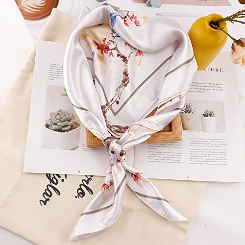 NZKNP Silk-Like Head Scarf - Women's Bandana Wraps - color: 22-classical White Flowers, size: 35"*35"