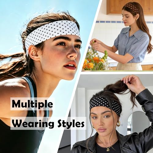 8PCS Classic Polka Dot Fabric Headband, Black and White, Elastic Material, One Size, Comfortable Daily Wear Hair Accessory for Women,