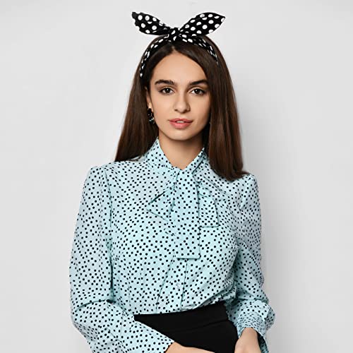 Hicarer 2 Pieces Polka Dot Headband Bandana Headband 50s Costume Hair Accessories Bows Wide Head Wrap for Women(Black, White,Big Dots) - color: Black, White, style: Big Dots