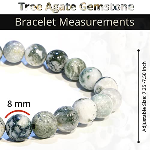 ANAYA AGATE Healing Crystal Bracelet for Women and Men – 8mm Round Beaded Bracelet for Men and Women – Unisex Stretchy Gemstone Bracelet for Healing and Protection - color: Tree Agate