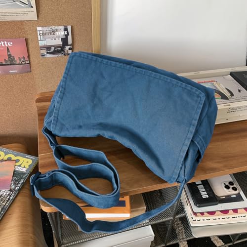 Messenger Bag for Women Men Satchel Bag Canvas Crossbody Shoulder Bag Casual Sling Bag - color: Blue