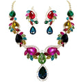 Women Jewelry Set Rhinestone Crystal Bride Statement Choker Necklace Teardrop Cluster Dangle Earrings Set for Wedding Prom Party - color: Colorful