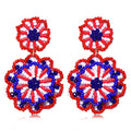 Statement Beaded Drop Earrings for Women Layered Bead Dangle Earrings - color: red blue white