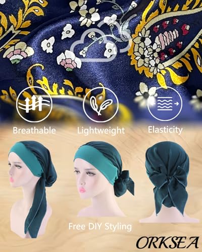 Chemo Headwear for Women Head Scarf Headwraps Silky Soft Turbans for Women Cancer Hats Chemo Beanie Coverings Scarves - color: C Blue Floral Pattern 4