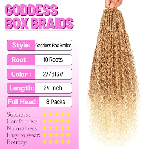 Goddess Boho Box Braids Crochet Hair-8 Packs 24 Inch Crochet Box Braids for Black Women Pre Looped (27/613, 24 Inch (Pack of 8)) - color: 27/613, size: 24 Inch (Pack of 8)