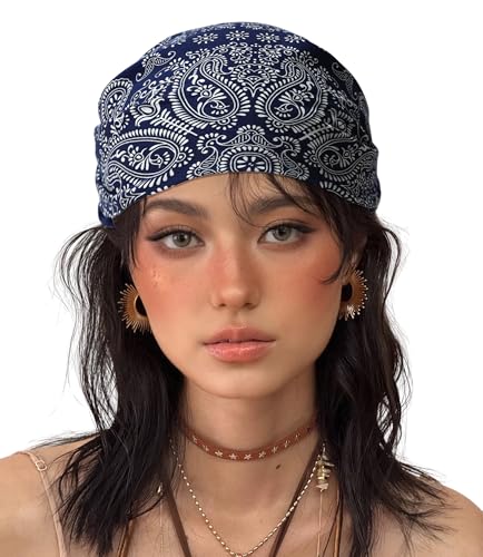 21"x21" Soft Cotton Bandana for Men and Women Unisex Head Wrap Scarf Headband Face Mask for Outdoor - color: Qm-navy Paisley