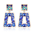 Rhinestone Rectangle Statement Earrings Colorful Crystal Geometric Drop Dangle Earrings for Women Prom Party - color: royal blue