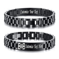 Custom Mens Bracelet Personalized Watch Band Engraved Name Bracelets for Men Customized ID Cuff Wristband Gift for Dad Husband - style: Black-Logo - 1.5cm