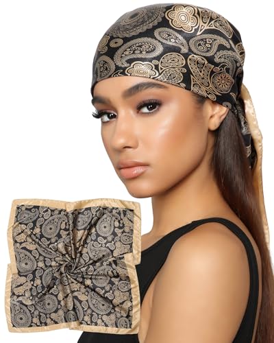 AWAYTR 35” Satin Head Scarf for Women Like Silk Scarf for Hair Scarf Satin Hair Bandana Women Headscarf Hair Wrap Scarf Neck - color: Black