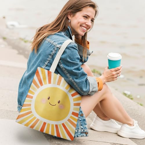 Boho Sun Sunshine Tote Bag, Colorful Canvas Tote Bags, Reusable Grocery Shopping Bag - color: Orange Sunshine