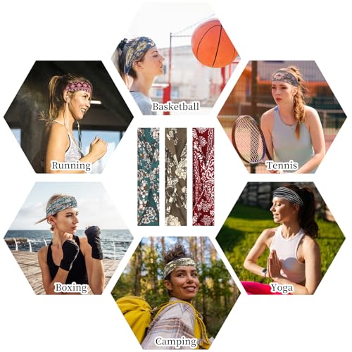YARIEW 6Pcs Headbands Paisley Bandanas Head Bands Sweat Band Hair Wrap Headwrap Fashion Boho Wide Thick Workout Yoga Elastic Headbands Mens Cooling Running Sports Headband Sweatbands for Women and Men - color: Multi-colored-4