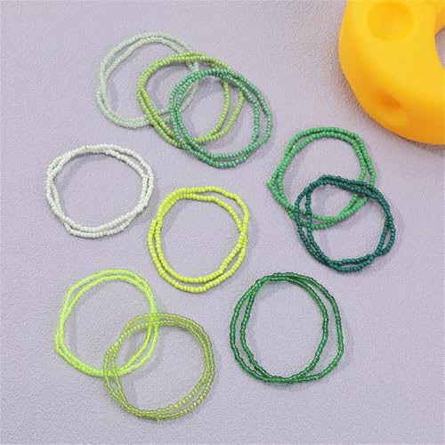 Fuqimanman2020 18Pcs Boho Stackable Beaded Bracelets for Women Colorful Handmade Multilayered Rice Beads Anklets Set Summer Beach Bohemian Jewelry Gift - color: Style 2 Green