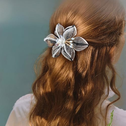 Mistofu 3.14Inch DIY Copper Wire Metal Hand-woven High-level design Barrettes Elegant Hair Accessories, Gifts for Women Girls (Black and White 2) - color: Black and White 2
