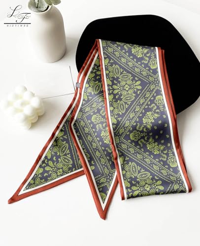 Hioyiwse Head Scarf Hair Neck Scarves For Women Purse Bag Scarfs For Handbags Silky Long Thin Satin Headscarf Fashion - color: B12-green Cashew Nut