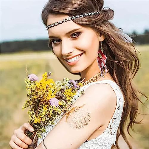 Bohemian Handmade Natural Long Feather Dangle Earrings for Women Multicolor Tassel Feathers Dangle Drop Earrings Vintage Bohemian Earrings Boho Feather Earrings - color: Red