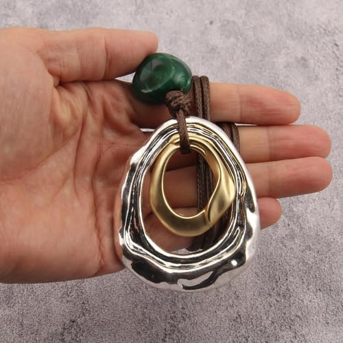 Leather Necklace for Women Long Boho Necklace Bohemian Choker Vintage Necklace Braided Boho Jewelry with Adjustable Brown Leather Cord - color: Chunky Long Necklace