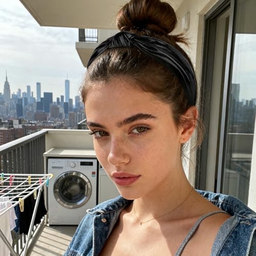 YISSION Black Knotted Headband Wide Headbands for Women No Slip Fashion Head Band Top Knot Hairband Hair Accessories for Women - color: Black