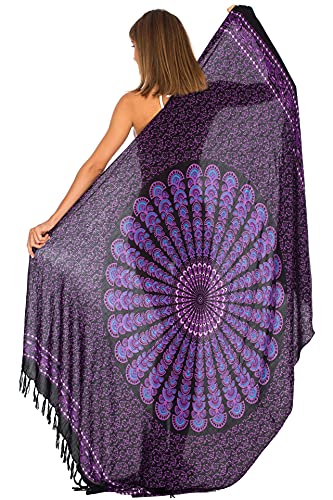 SHU-SHI Sarong Wraps for Women Long Beach Cover ups Pareo Bathing Suit Wrap Skirt Mandala Sarongs Coverup - color: Purple/Black