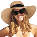 FURTALK Womens Sun Straw Hat Wide Brim UPF 80 Summer Hat Foldable Packable Floppy Beach Hats for Women - color: Khaki, size: Medium-Large