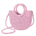Womens Straw Beach Bag Woven Crossbody Shoulder Bags Top Handle Satchel Handbag Purse for Summer - color: Pink